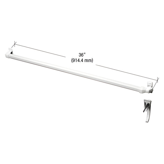 White 36" CRL touch bar latch SK4390W for storm/screen doors, full-width touch-release with outside handle