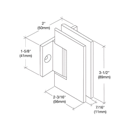 GEN280CH polished chrome pony wall mount hinge for frameless shower door, solid brass, short back plate, self-centering