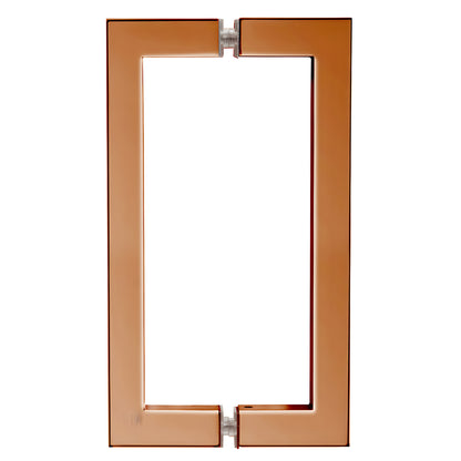 Rose gold square-corner glass door pull handle, 8 in center-to-center, brass tubular construction - SKU SQ8X8RG