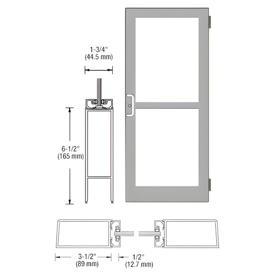 Custom medium stile entrance door, clear anodized, 3.5" stiles, 6.5" bottom rail, fits 1/4" tempered glass. SKU DZ41511