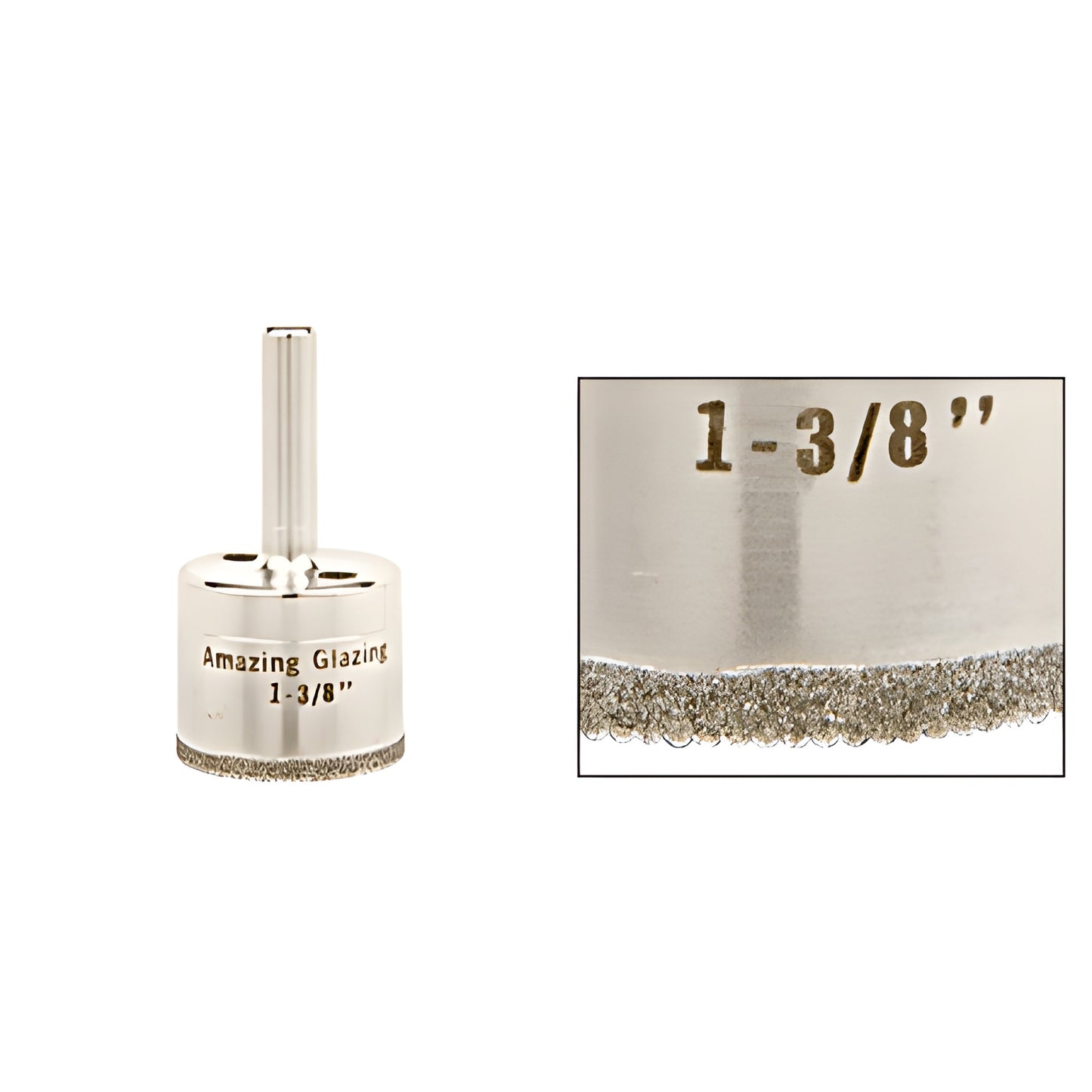 AG138 plated diamond glass drill bit - 1-3/8 in diameter, reduced 3/8 in shank, sawtooth diamond rim