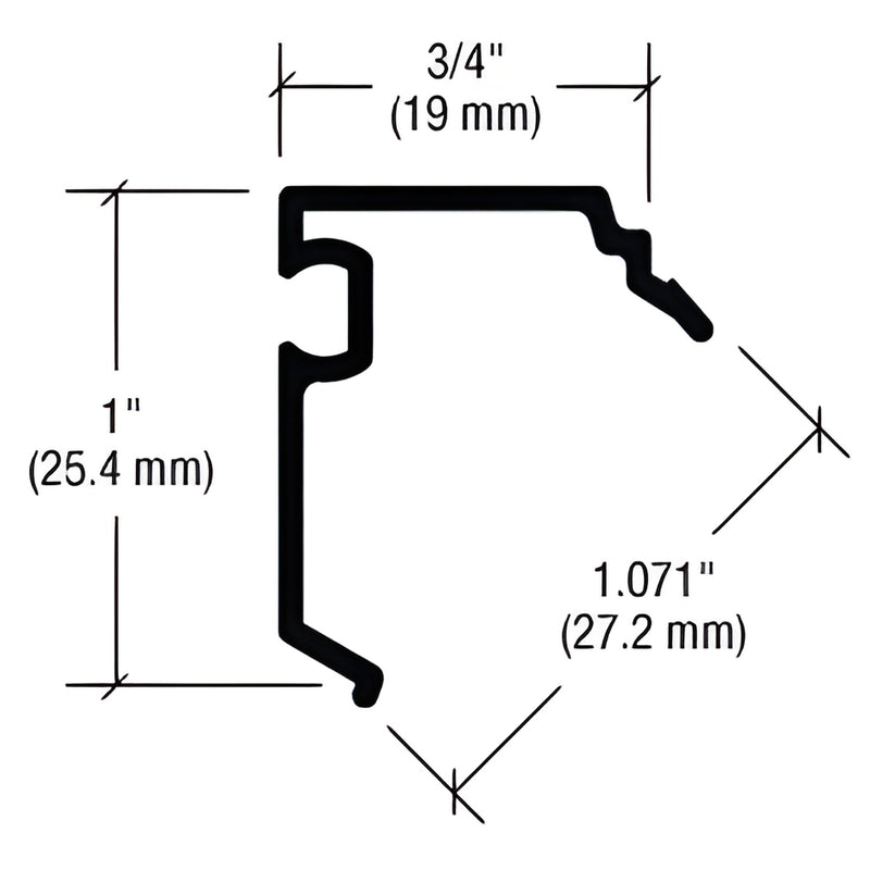 Extruded aluminum pocket reducer profile SKU PC92122, black bronze anodized, 1" tall, 3/4" top, 1.071" diagonal.