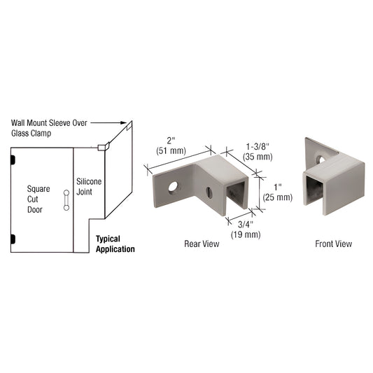 Brushed nickel solid-brass right-hand wall-mount sleeve-over glass clamp for 8-12mm glass. SKU S0GC37RBN