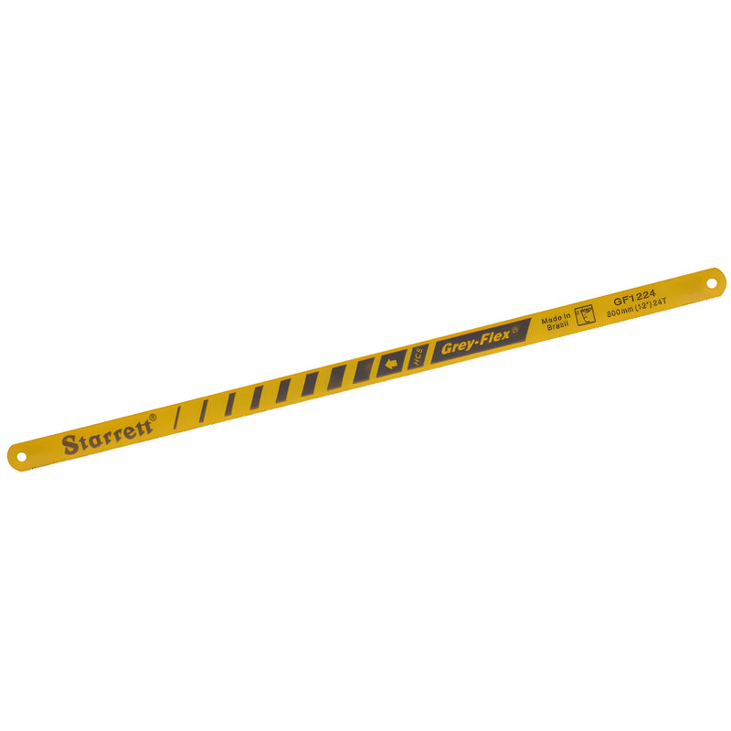 Yellow 12-inch flexible alloy hacksaw blade (SKU SL1224) for cutting mild steel, cast iron, aluminum, copper.