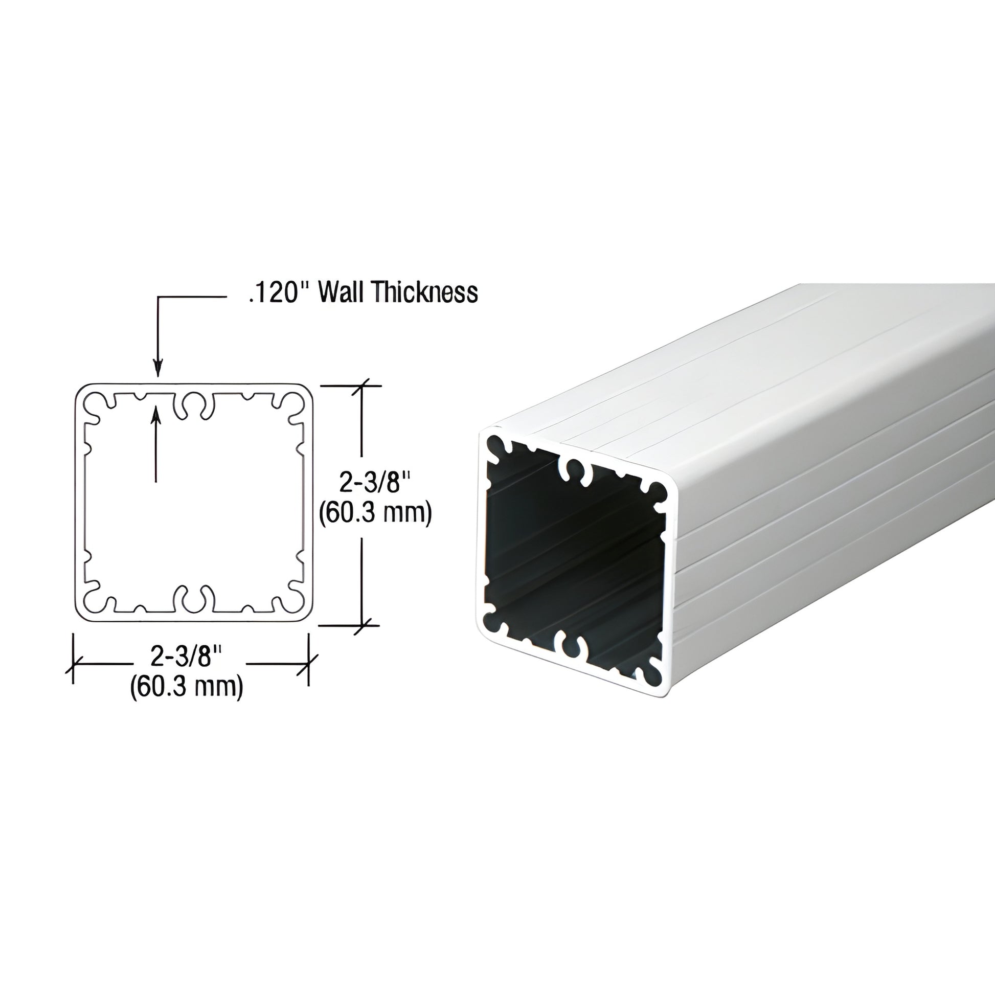 Silver metallic aluminum 2-3/8 in square fascia post, hollow profile, 53 in length (SKU 1FP42S)