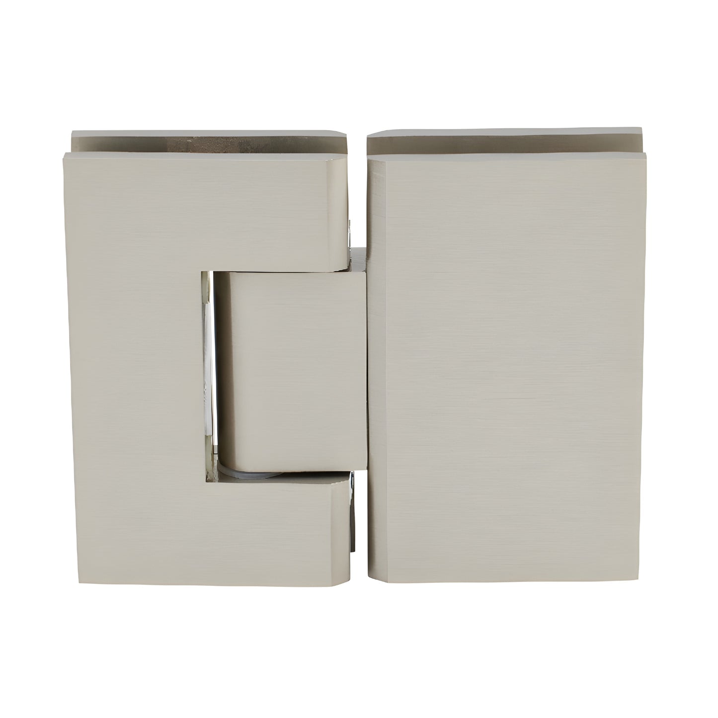 GEN580BN Geneva brushed nickel glass-to-glass shower hinge, solid brass, square-profile, 5 pre-set for 8-12mm glass