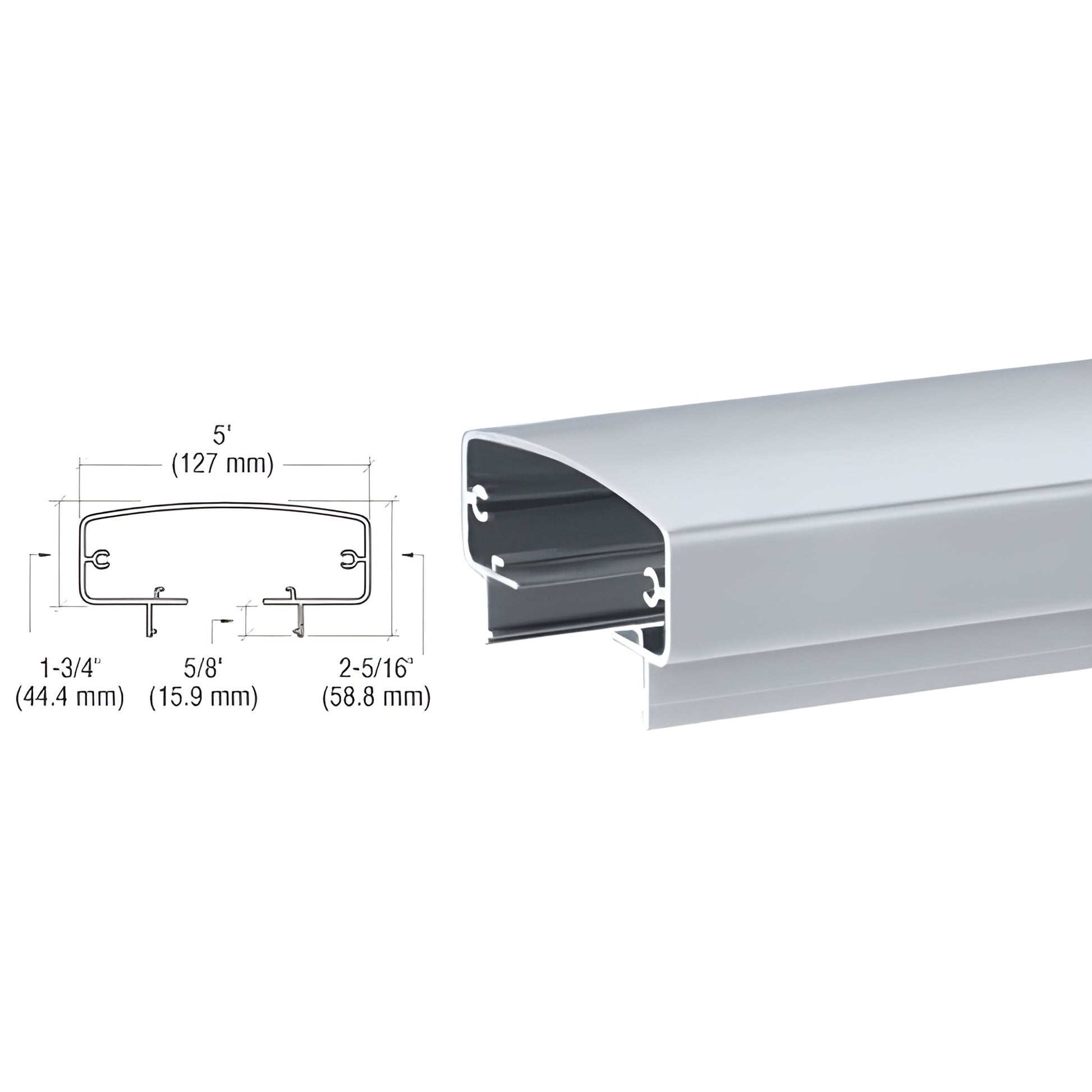 Aluminum top rail, Mill finish - CRL SKU 4TR241M, 20'-1" (6.12 m) stock length, profile cross-section shown.
