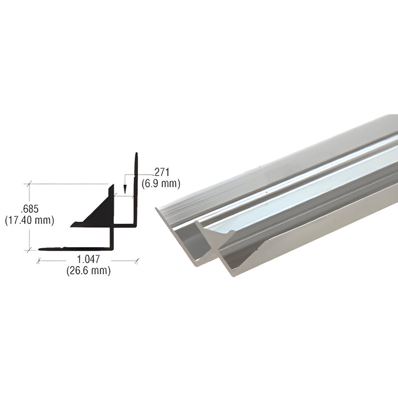 DA1022BA bright anodized aluminum inside corner mirror extrusion, fits up to 1/4" (6mm) glass.