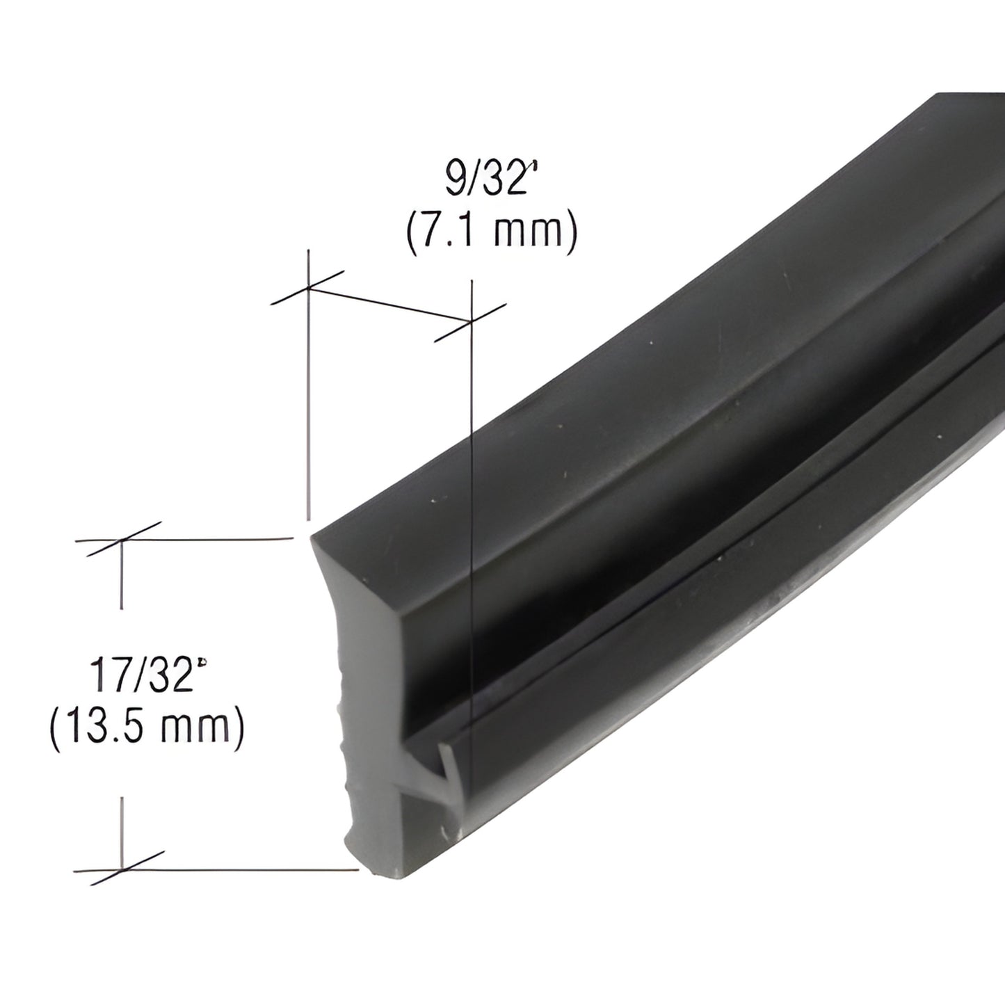 Black EPDM glazing gasket profile, SKU NP432 - 17/32 x 9/32 (13.5 x 7.1 mm) cross-section, flexible weather resistant seal.