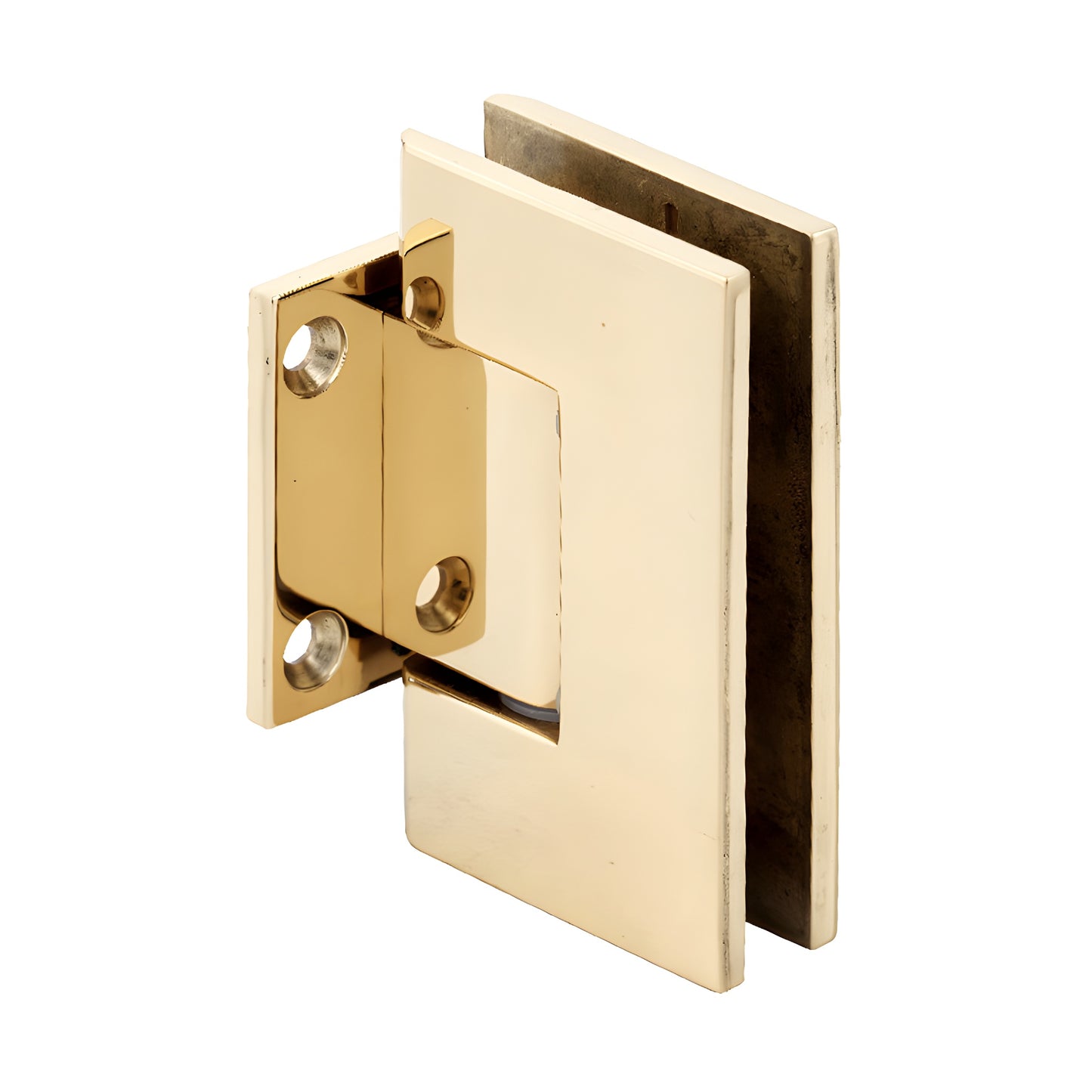 GEN074BR polished brass Geneva short back-plate shower hinge, solid brass, for 8-12mm tempered glass.