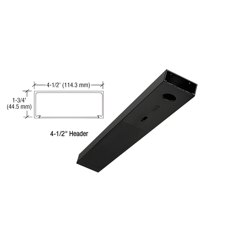 Matte black 4-1/2" single door header, 36 in long, snap-in cover (SKU DCHMBLS)