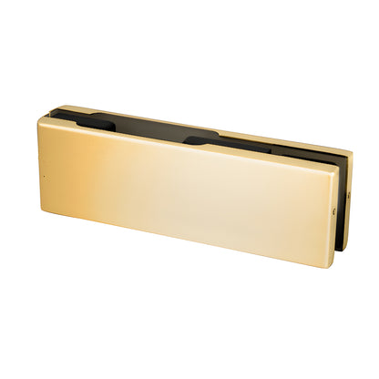 Polished brass EUR Series patch fitting SKU EUR201BR for frameless glass doors; fits 3/8"-1/2" (10-12mm) glass.