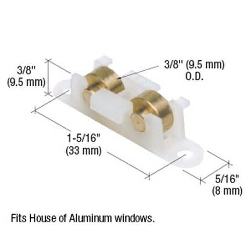 CRL 3/8" Brass Dual Sliding Window Roller for Aluminum Windows - Durable & Smooth Glide