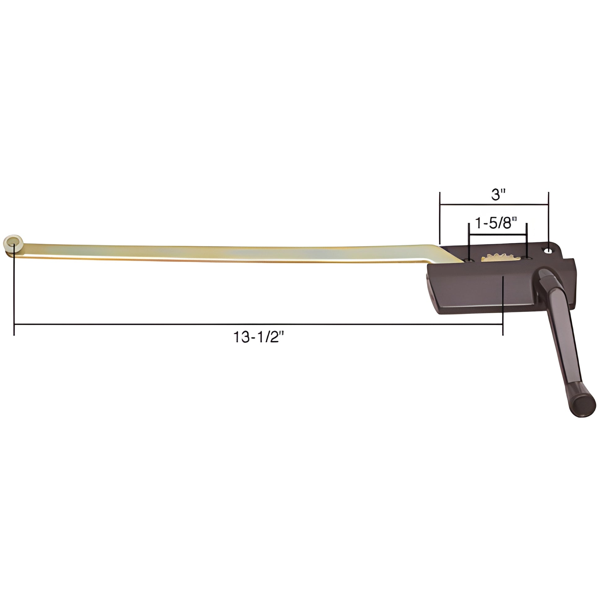 Bronze long-arm casement operator SKU H3571, 13-1/2" arm with handle - right-hand, steel worm gear for wood or vinyl windows.