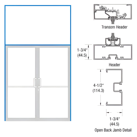 Commercial paired-door transom frame with transom above and open-back jamb detail, Black Bronze Anodized - SKU 0A6222272