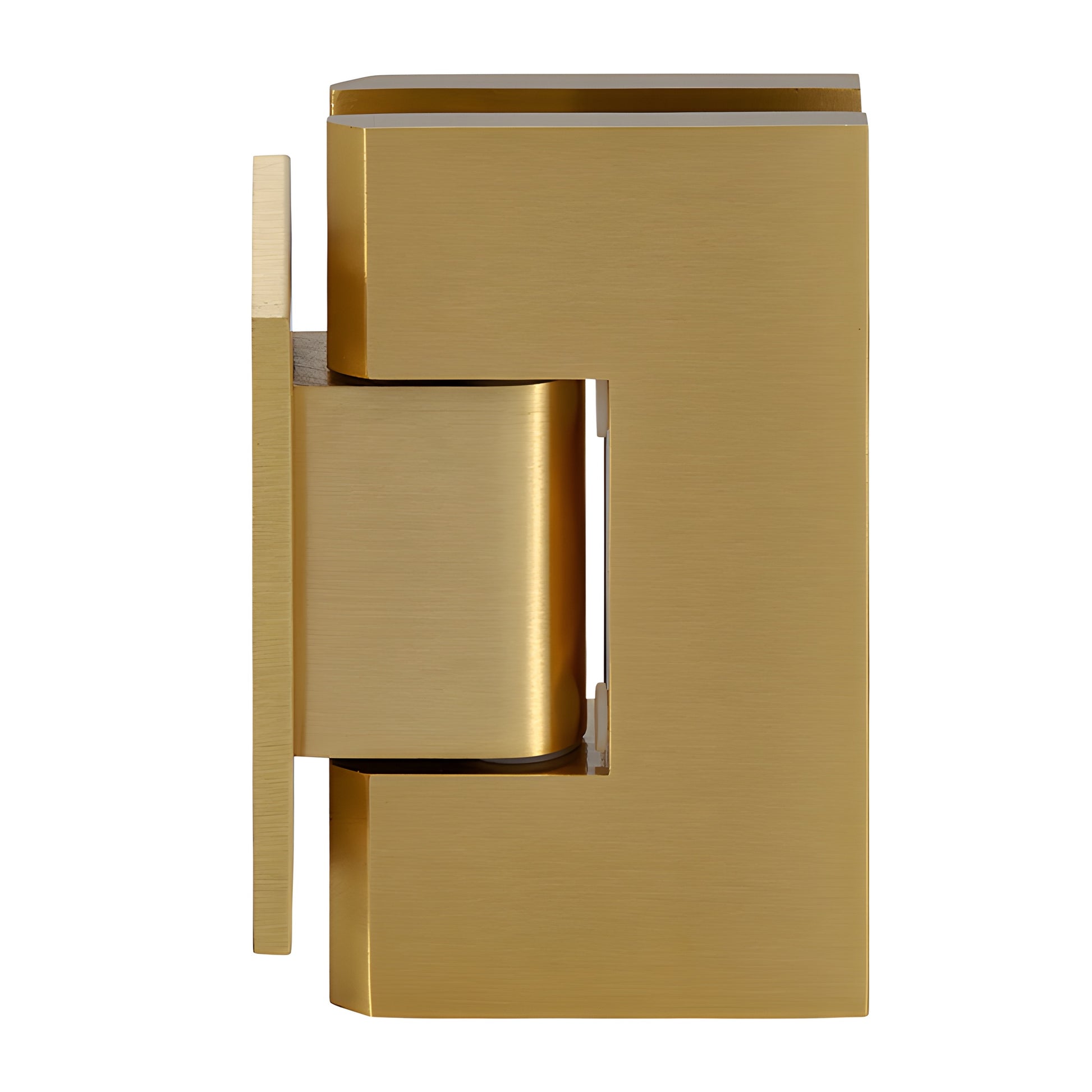 V1E074SB satin brass Vienna shower door hinge, solid brass wall-mount with short back plate for 10-12mm glass