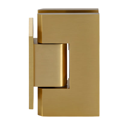 V1E074SB satin brass Vienna shower door hinge, solid brass wall-mount with short back plate for 10-12mm glass