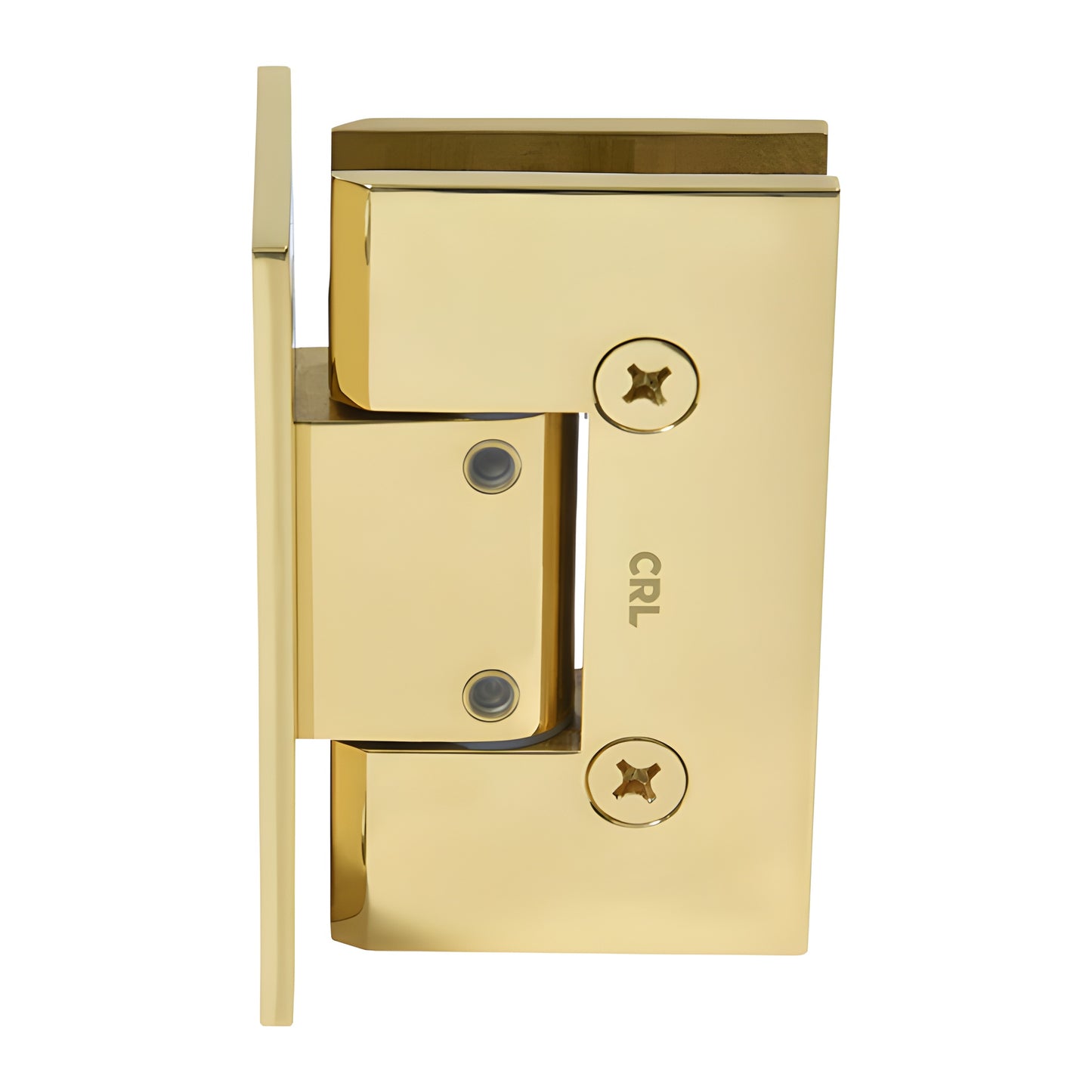 Polished brass adjustable Vienna shower hinge, full back plate for 1/2 in tempered glass - SKU V1E337BR