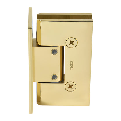 Polished brass adjustable Vienna shower hinge, full back plate for 1/2 in tempered glass - SKU V1E337BR