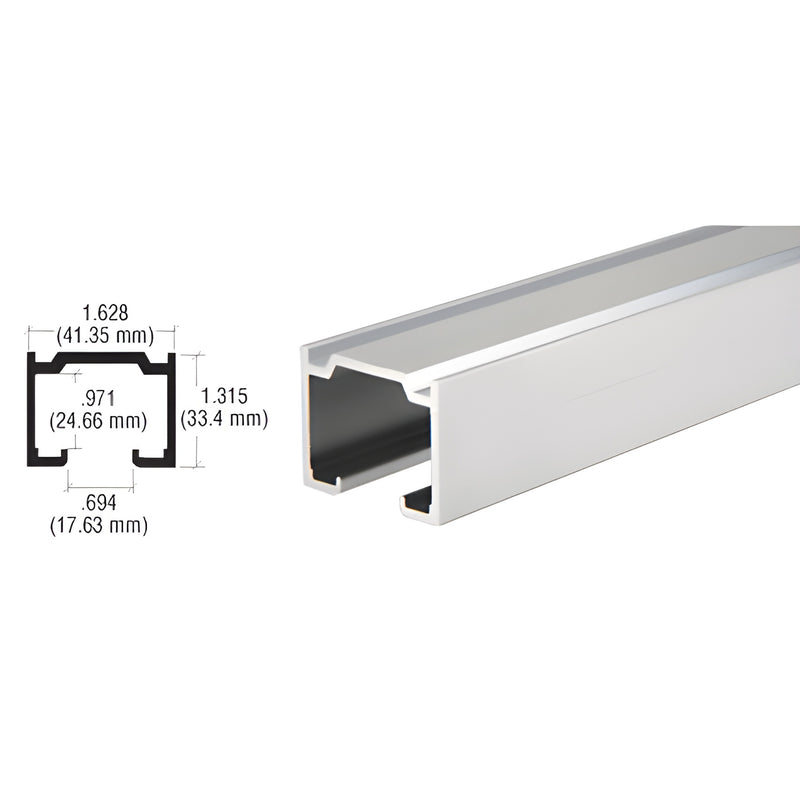 D6A satin anodized aluminum enclosed double overhead track, 144 in, for bypassing sliding panels (profile view)