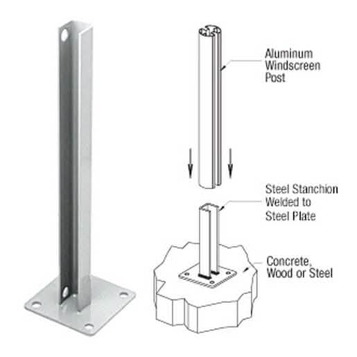 CRL Metallic Silver AWS Steel Stanchion for 90° Corner Posts - Durable & Stylish Design