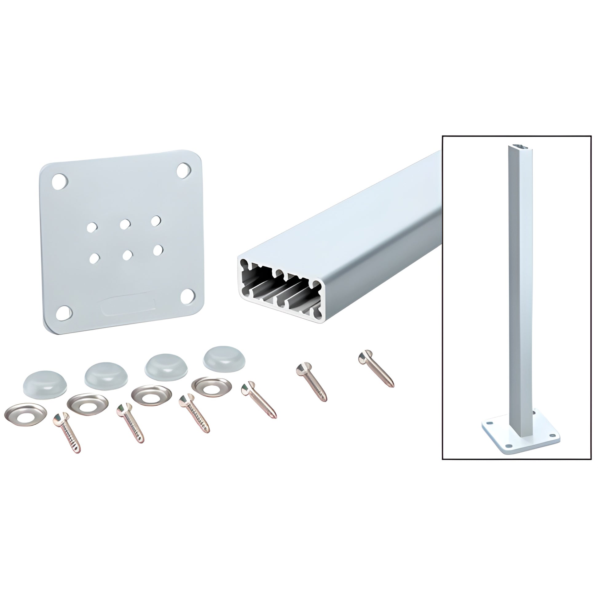 HPT42KM 42 in aluminum trim-line surface-mount post kit, mill finish, includes base plate, screws, washers, bolt covers