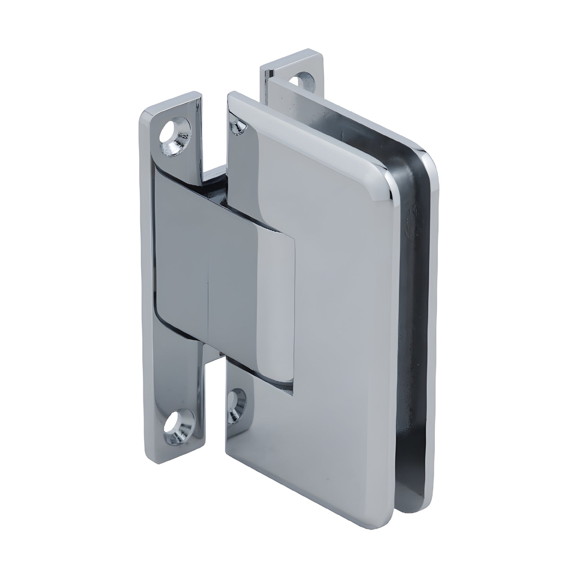 PLY037CH polished chrome brass frameless shower door hinge, wall-mount self-centering, fits 3/8-1/2" tempered glass