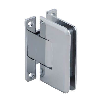 PLY037CH polished chrome brass frameless shower door hinge, wall-mount self-centering, fits 3/8-1/2" tempered glass