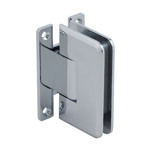 PLY037CH polished chrome brass frameless shower door hinge, wall-mount self-centering, fits 3/8-1/2" tempered glass