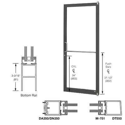 CRL-U.S. Aluminum 250 Series Narrow Stile Door 3'0x7'0 Black Anodized