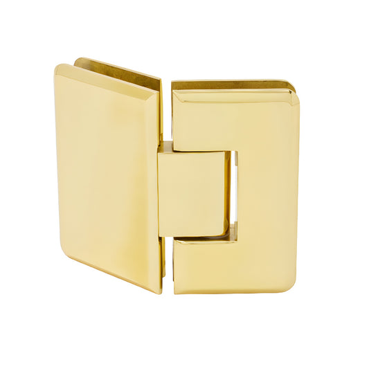 Polished brass beveled 135 glass-to-glass shower hinge (SKU C0L045BR) for 3/8-1/2" tempered glass