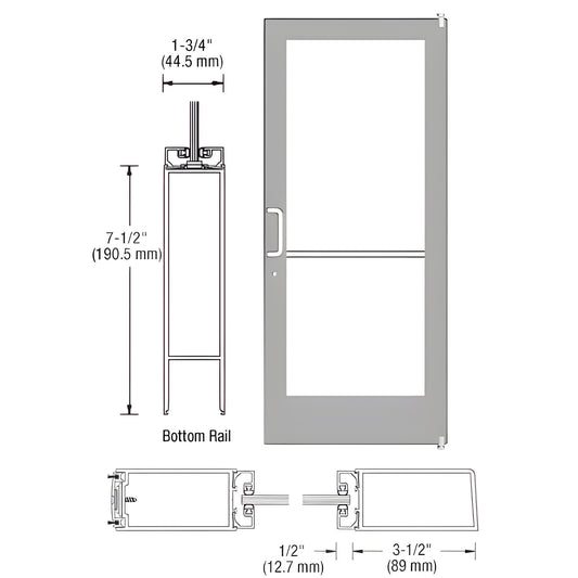 Medium-stile commercial entrance door SKU HE42211LA36, clear anodized aluminum frame with glass panel.