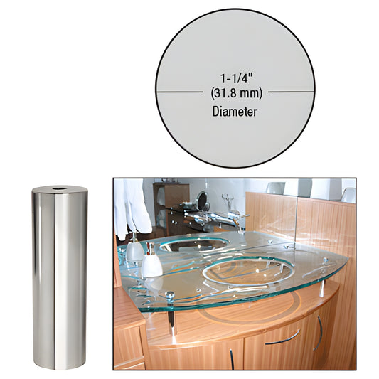 Polished chrome 1-1/4" brass standoff (SKU S0B1144CH) - cylindrical glass mounting spacer for architectural panels.