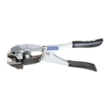 MT702 single-cut miter tool, handheld plier-style cutter with chrome body and black grips for stainless-steel trim.