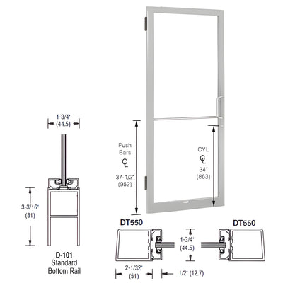 CRL-U.S. Aluminum 250 Narrow Stile Clear Anodized 3'x7' Offset Door