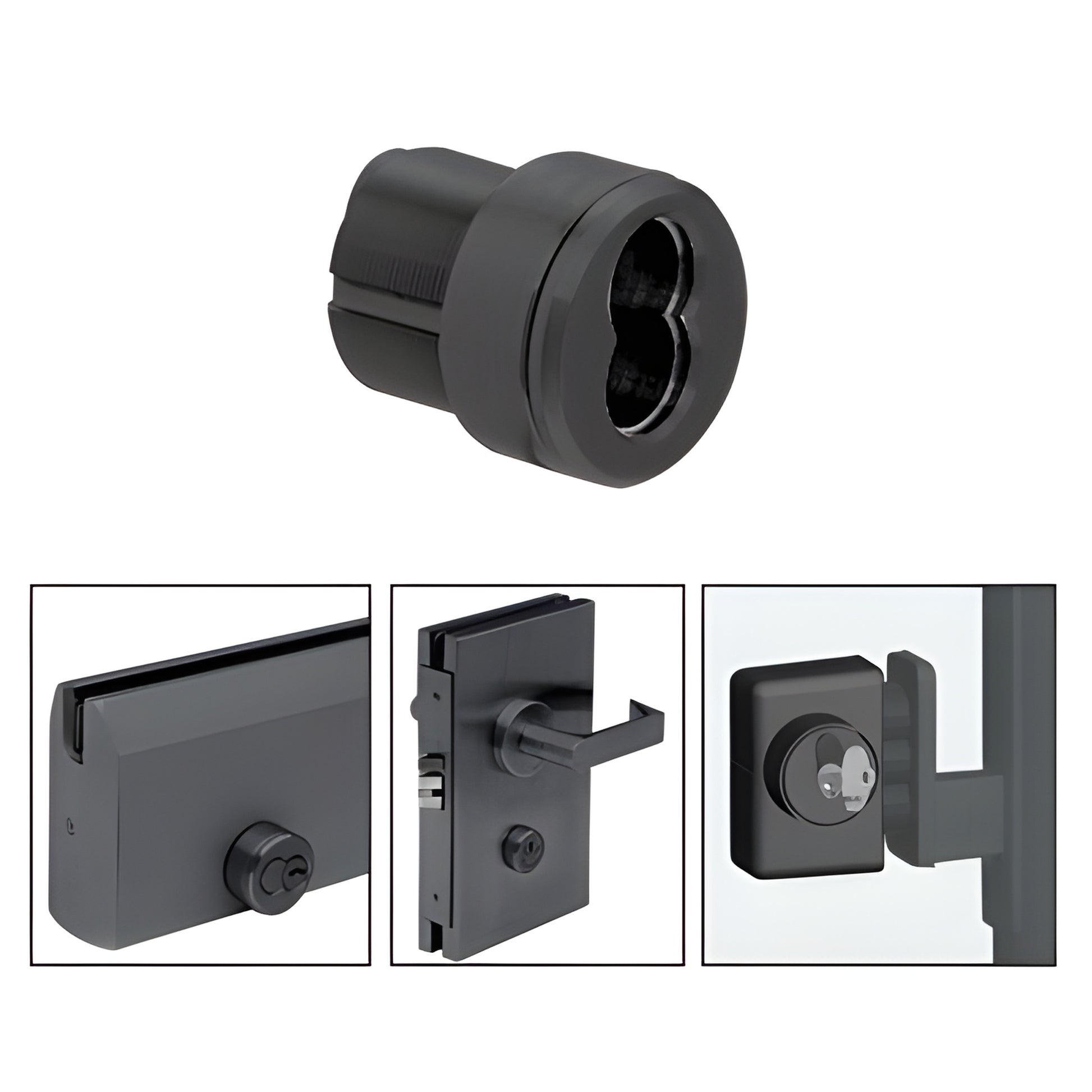 Matte black brass mortise housing for 7-pin SFIC interchangeable core, converts standard mortise cylinders.