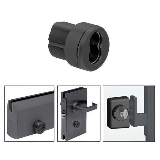 Matte black brass mortise housing for 7-pin SFIC interchangeable core, converts standard mortise cylinders.