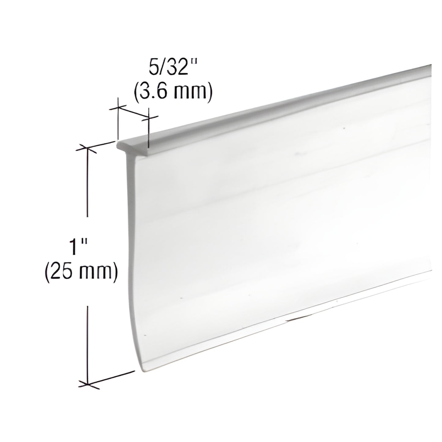 CRL M6211 clear vinyl T-seal for swinging shower doors - 1" high, 5/32" (3.6 mm) slot bottom sweep.