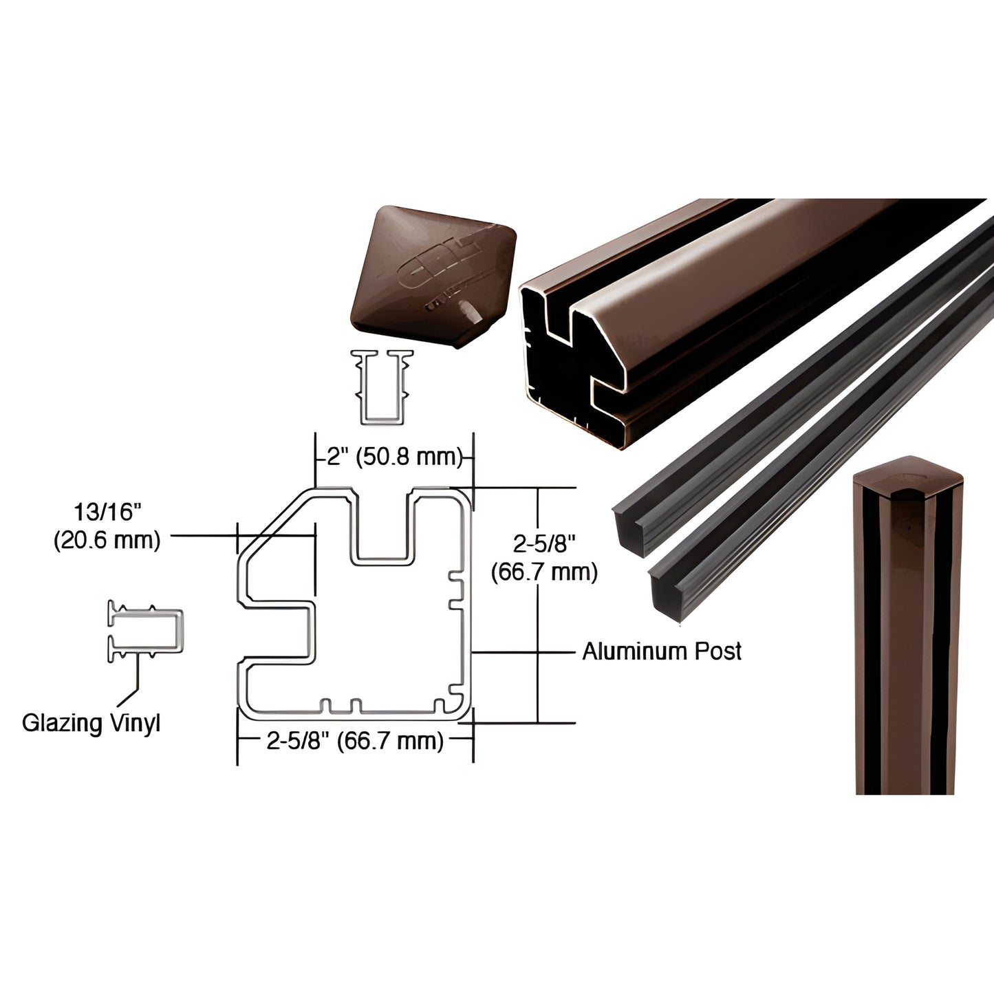 Matte bronze 90-degree aluminum corner post kit S72CRKBRZ with glazing vinyl, 72 in, fits 1/4-1/2 in glass.
