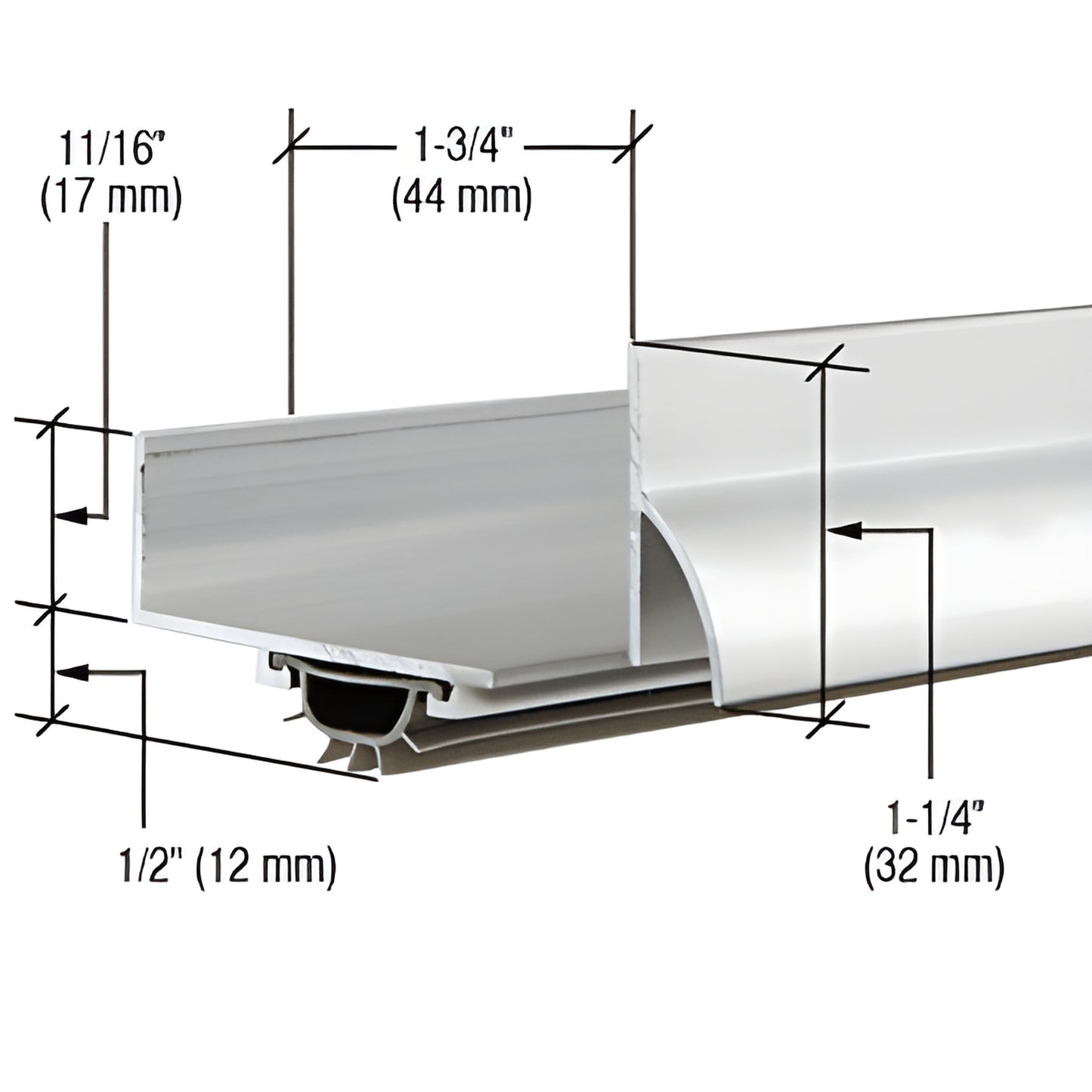 Aluminum U-shaped door bottom with vinyl seal, 35-3/4" length for 1-3/4" doors - SKU 17VRFNA36