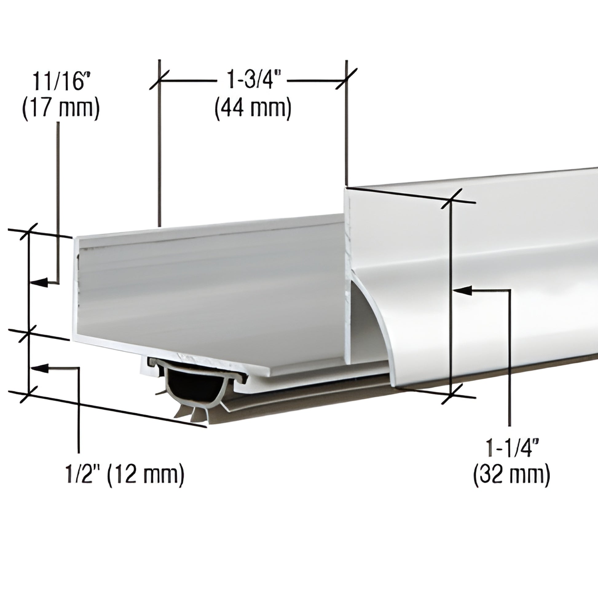 Aluminum U-shaped door bottom with vinyl seal, 35-3/4" length for 1-3/4" doors - SKU 17VRFNA36