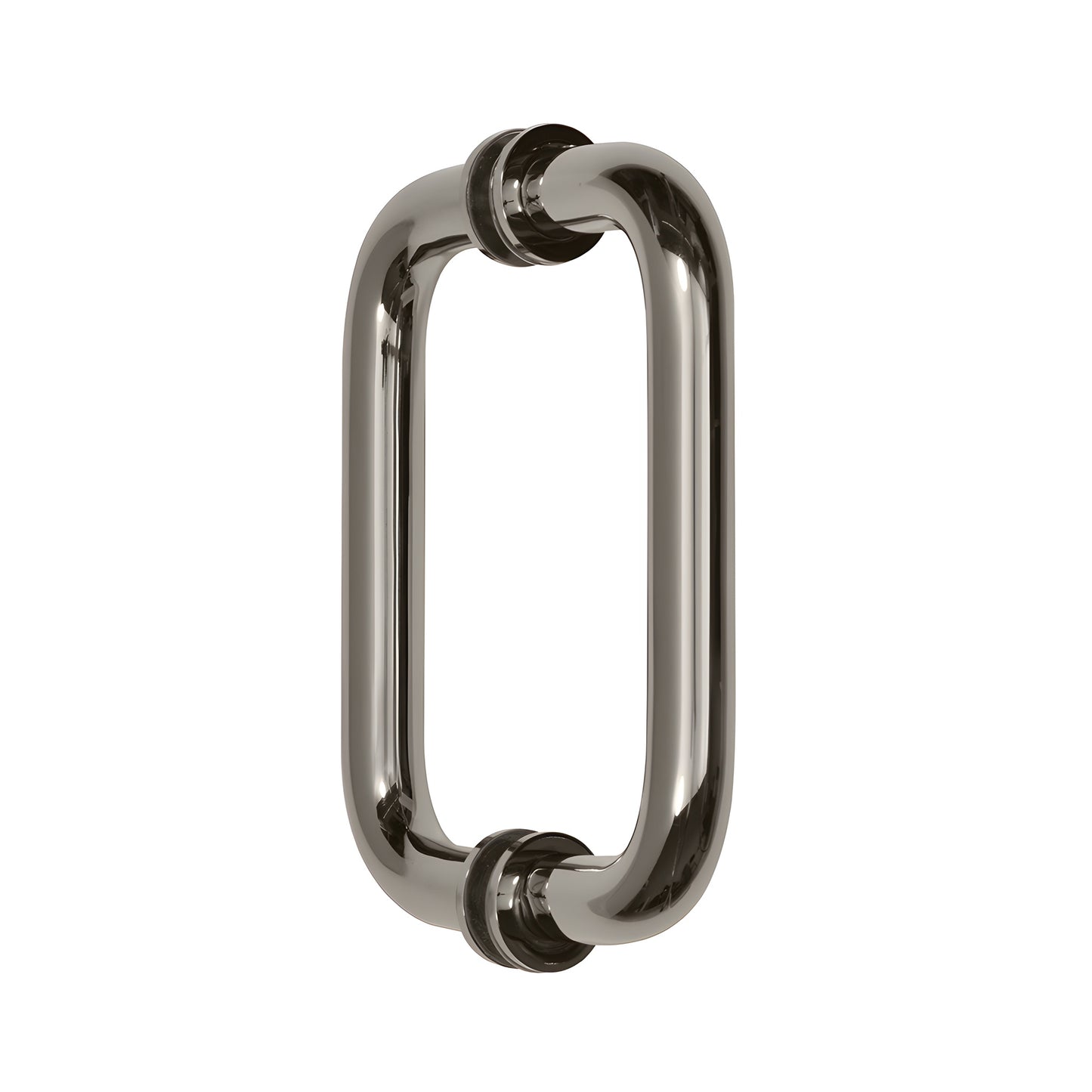 BM6X6PN polished nickel back-to-back tubular glass door pull, 3/4" brass, 6" center-to-center with metal washers