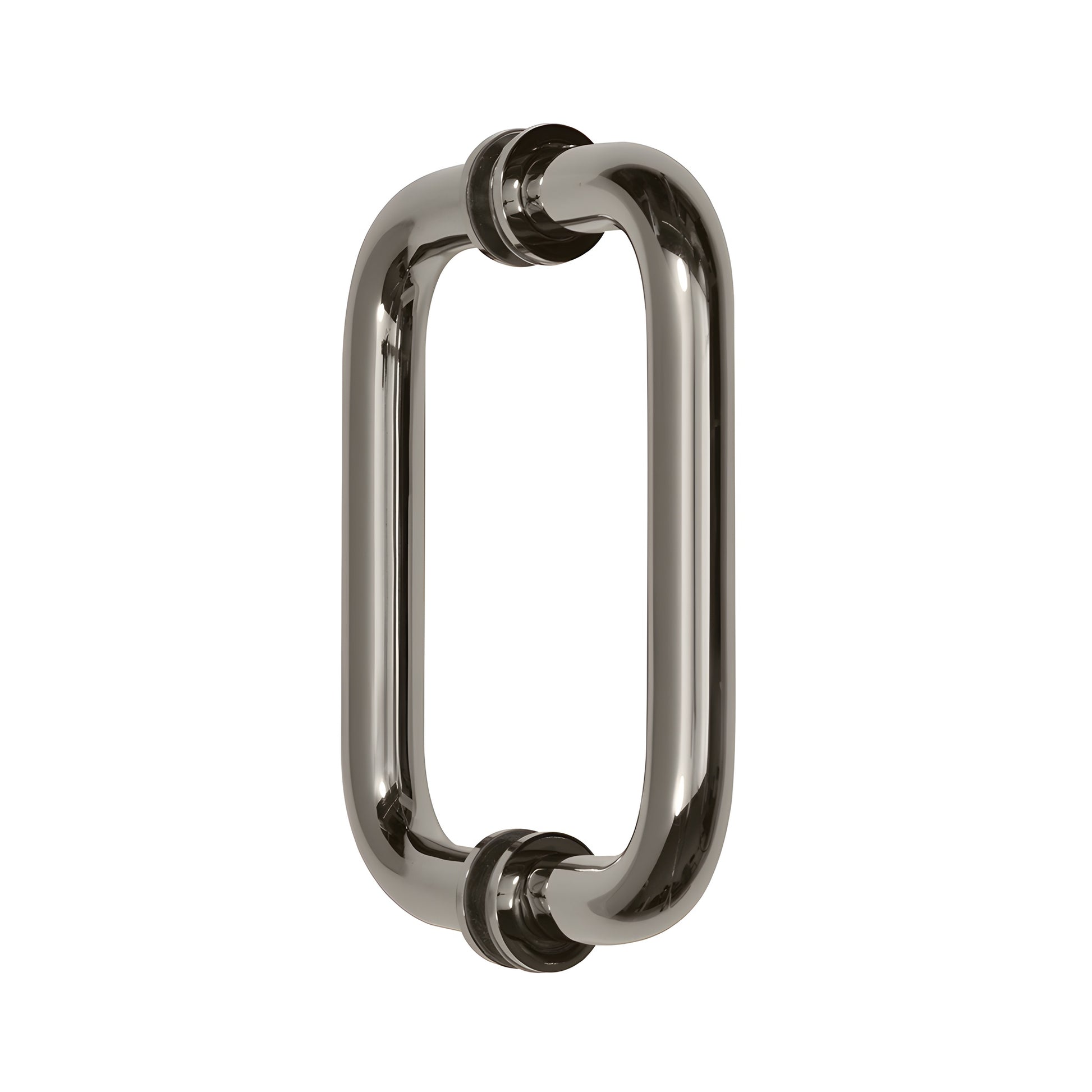 BM6X6PN polished nickel back-to-back tubular glass door pull, 3/4" brass, 6" center-to-center with metal washers