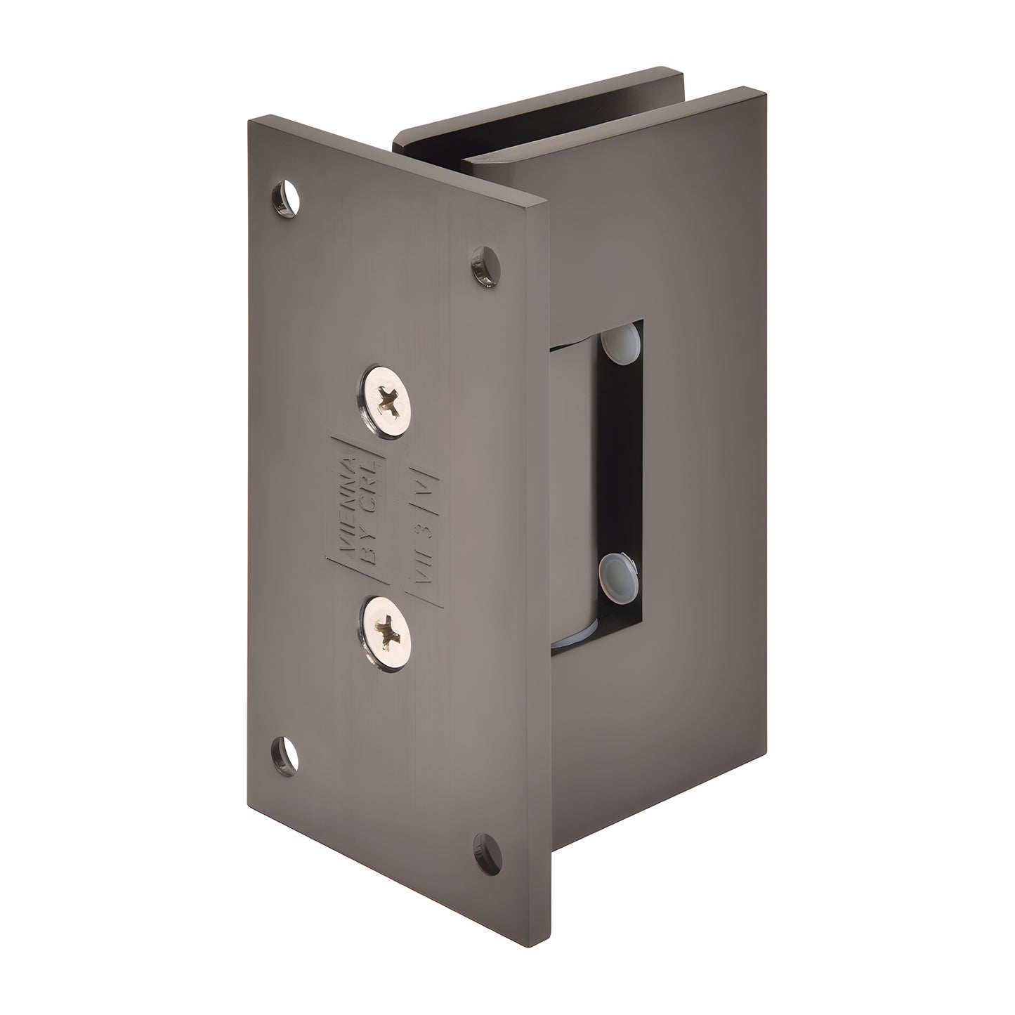 Vienna adjustable shower hinge, matte gun metal brass, full back plate for 1/2" tempered glass - SKU V1E337MGM