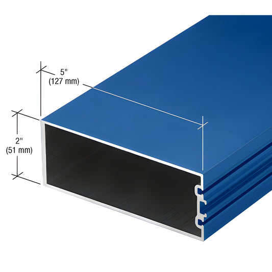 Blue anodized extruded aluminum rectangular tube profile, 5" x 2" (127x51mm), hollow curtain wall extrusion (SKU: CW26571)