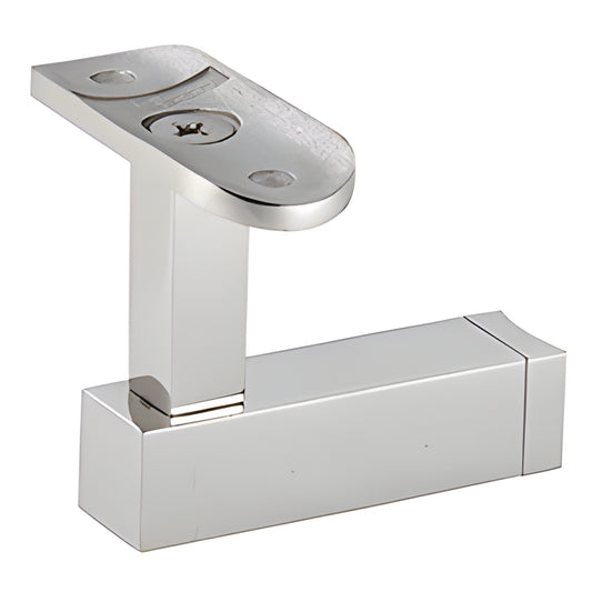 Polished stainless steel post-mounted handrail bracket (SKU HR5EPPS), fits 11 2-2 round rail tubing, ready-to-mount architectu