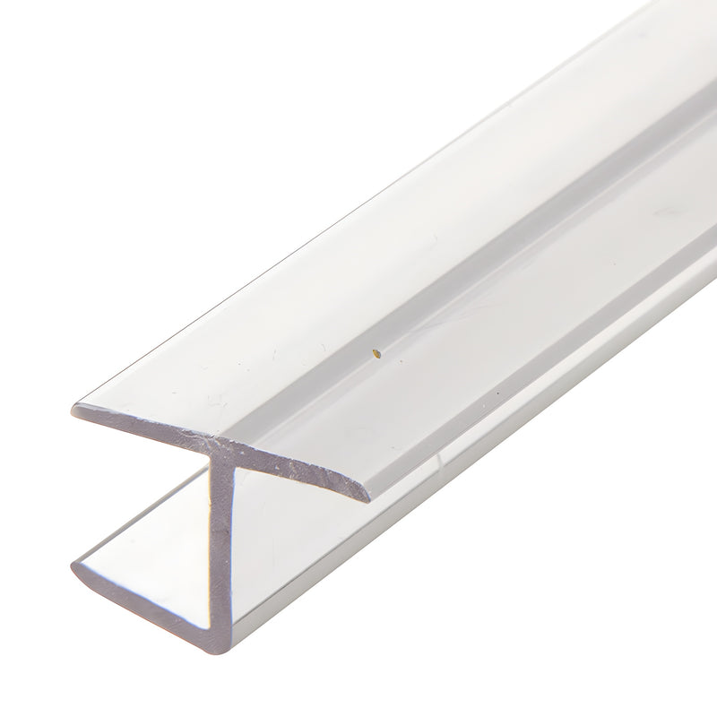 Clear polycarbonate H jamb P120HJ144, 1/2" (12mm) glazing seal for 180 glass-to-glass shower doors, 144" long