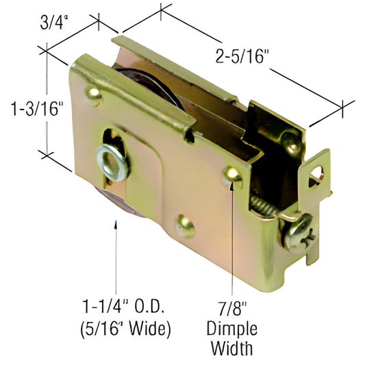 CRL D1918 adjustable steel sliding glass door roller assembly with single concave 1-1/4" steel wheel.