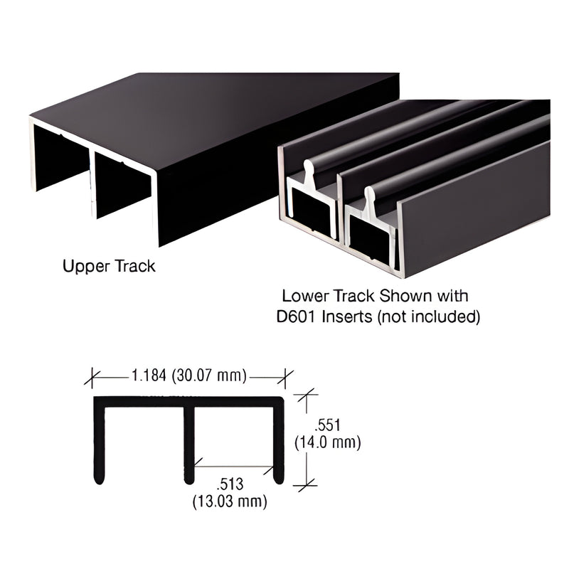 D603DU dark bronze anodized aluminum double-track channel, 12 ft, 1.184" wide 0.551" high