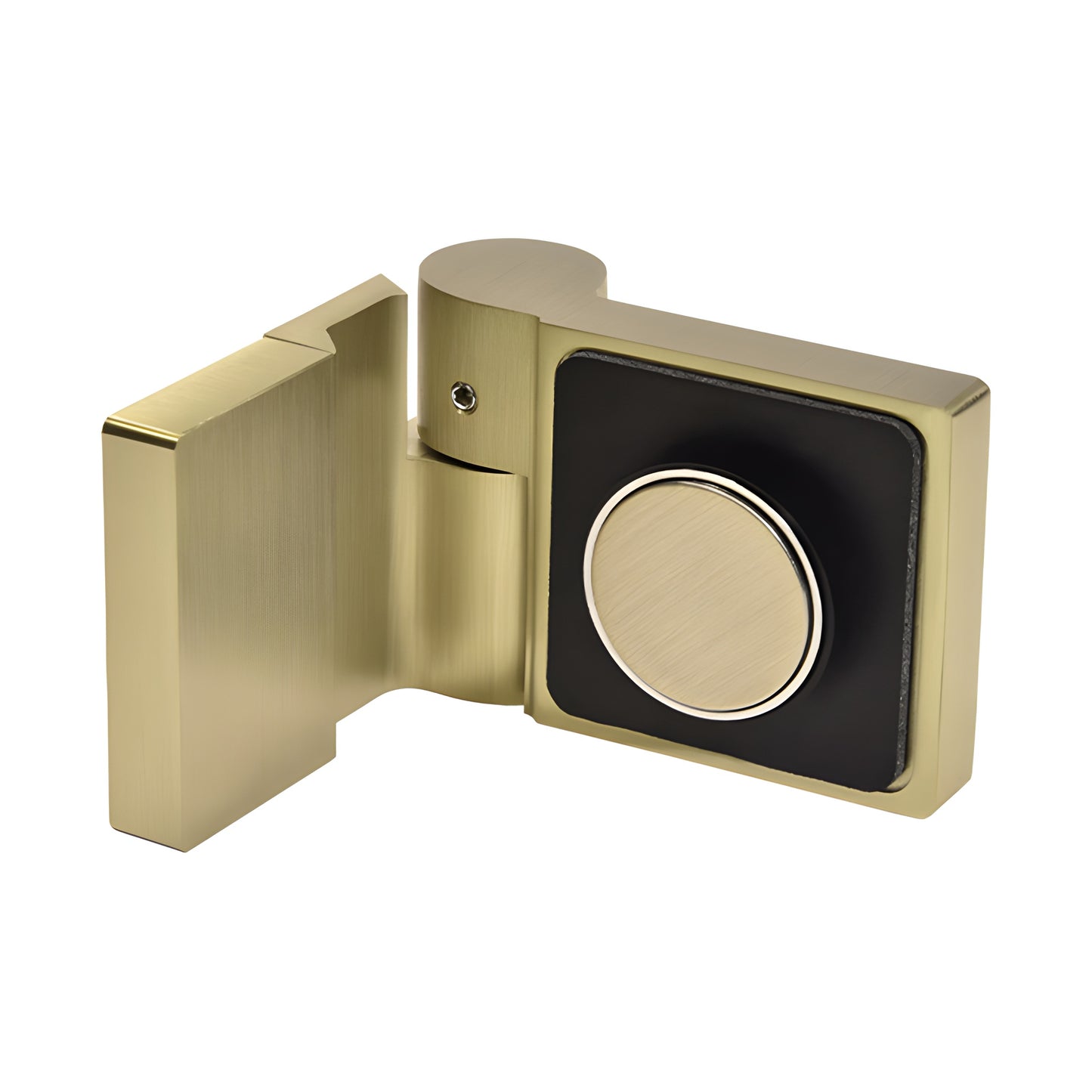 Brushed bronze Lugano offset glass hinge, square-profile brass hinge for frameless shower doors